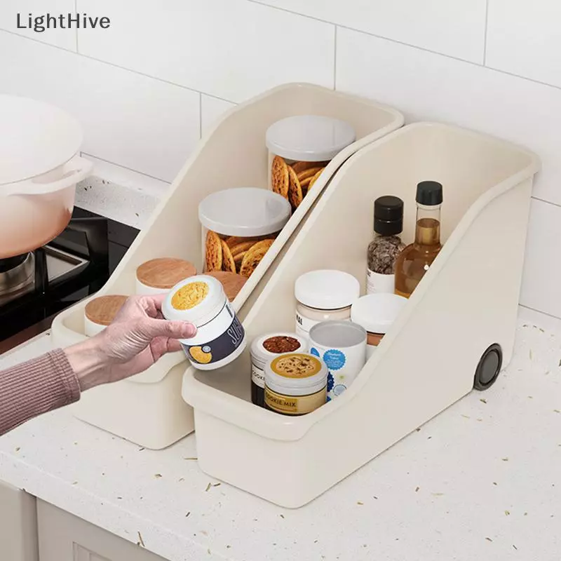 [LightHive] Kitchen Sundries Storage Case with Wheels Seasoning Bottle Storage Container Kitchen Closet Organizer Make Up Organizer (TH)