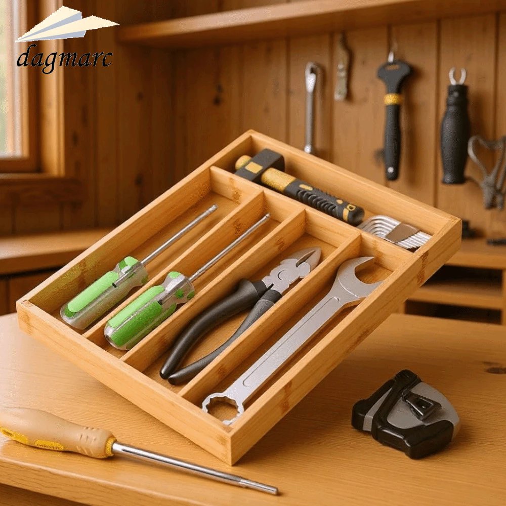 DAGMARC Bamboo Silverware Organizer, Western Style Five-Grid Design Kitchen Drawer Organizer, Stylish Simple Elegant Multi-purpose Utensil Holder Kitchen Use