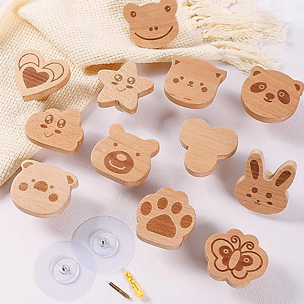 ตะขอแขวนผ้าขนหนู ตะขอไม้ มินิมอล รูปแมว ดาวน่ารัก ไม่ต้องเจาะผนัง สําหรับแขวนกระ