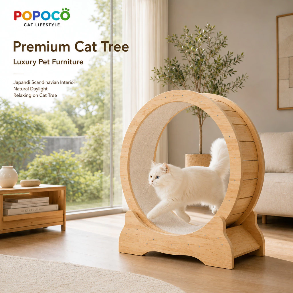 【POPOCO】ลู่วิ่งแมว ลู่วิ่งออกกำลังกายแมว วงล้อวิ่งแมว ไม้สนแท้ เงียบ ปลอดภัย สำหรับแมวอ้วน แมวคอนโด Cat Wheel Cat Exerci