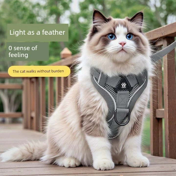สายจูงแมว petkit เกรดพรีเมี่ยม สายจูงแมว สายจูงสัตว์เลี้ยง แมวลากเชือกฤดูร้อนระบายอากาศตาข่ายเสื้อกั๊กสไตล์สายรัดแมวเดินแมวเชือกลาก คนโง่ อังกฤษสั้นสีฟ้าแมวเสื้อผ้า