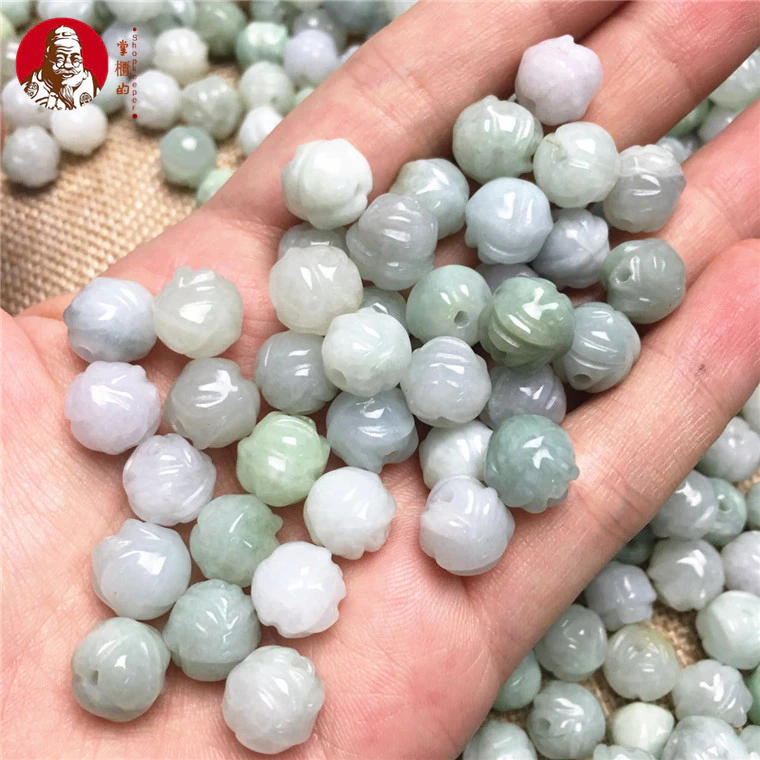 (ราคา 1 คู่) ธรรมชาติ ก สินค้าหยกหน่อรอบลูกปัดโลตัสหลวมลูกปัดสร้อยข้อมือ ทําเอง อุปกรณ์เสริม — ของมงคลหมวดความรักและความสัมพันธ์