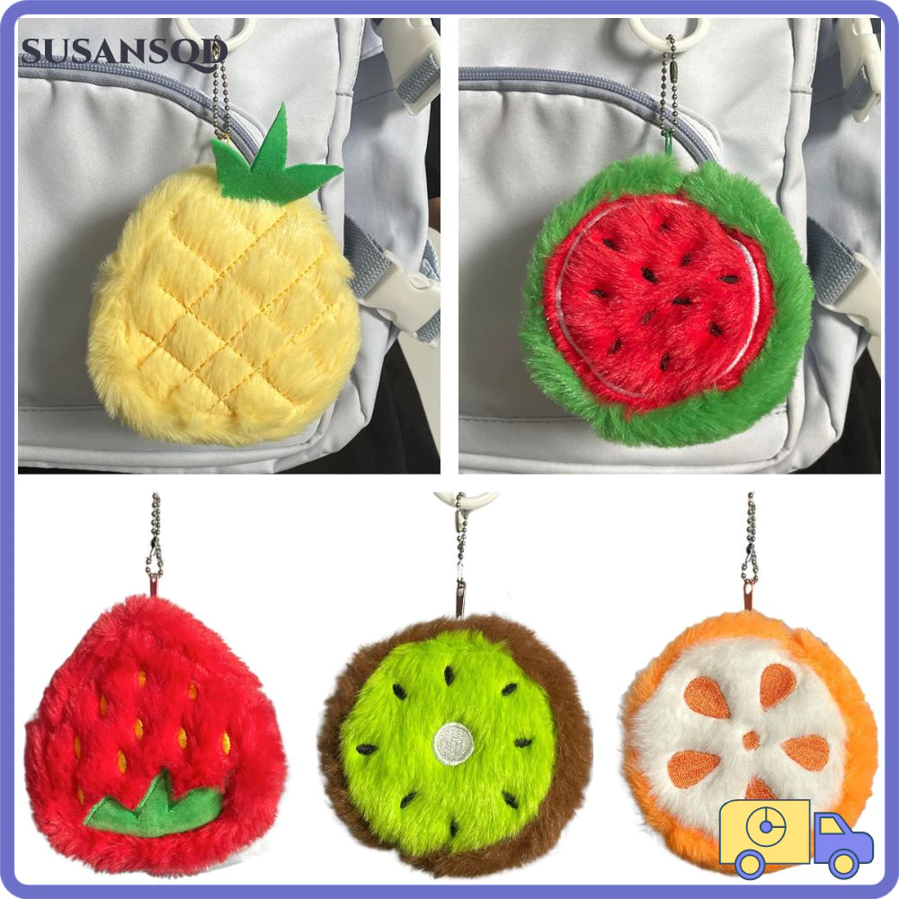 SUSANSQD จี้ตุ๊กตาผ้ากํามะหยี่, กระเป๋าใส่เหรียญหลากสีสีส้ม Stawberry, พวงกุญแจแพ็คเก็ตจัดเก็บพวงกุญแจจี้ผลไม้การ์ตูน — ของมงคลหมวดสีมงคล