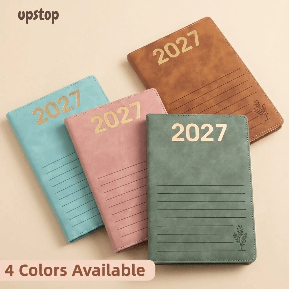 UPSTOTO 2027 กําหนดการวางแผน, เค้าโครงปฏิทิน A5 Daily Schedule Planner, แบบพกพา Habit Tracker ปฏิทินอ้างอิงเย็บ-Edge Cover Habit Track Planner การวางแผนธุรกิจ — ของมงคลหมวดไลฟ์สไตล์และของขวัญ