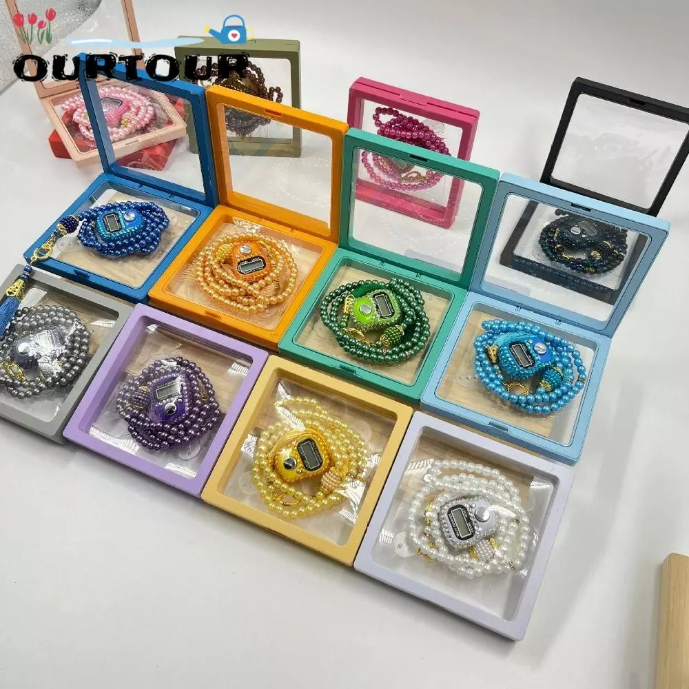 URTOUR 2 ชิ้น/กล่องลูกปัดอธิษฐาน, 99-สวดมนต์ Tasbih ลูกปัด 2 ชิ้นชุดกล่องของขวัญสวดมนต์, ชุดของขวัญนิ้วมือเครื่องคิดเลขรีเซ็ตเลียนแบบมุก Hajj Umarh ชุดของขวัญมุสลิมสวดมนต์ — ของมงคลหมวดพิธีและความเชื่อ
