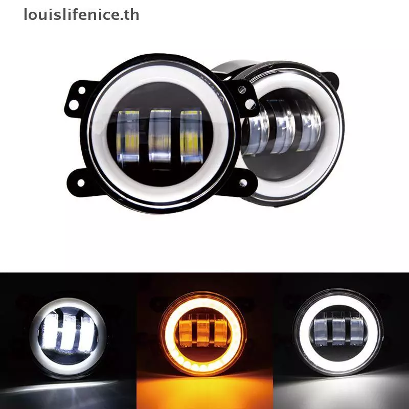 LNTH รถ LED 4 นิ้วกันชนหน้าไฟตัดหมอกสําหรับ Off-Road พร้อม/ไม่มีสีขาวสีเหลืองแหวน DRL Angel Eyes โคมไฟ 30W ไฟตัดหมอกร้อน