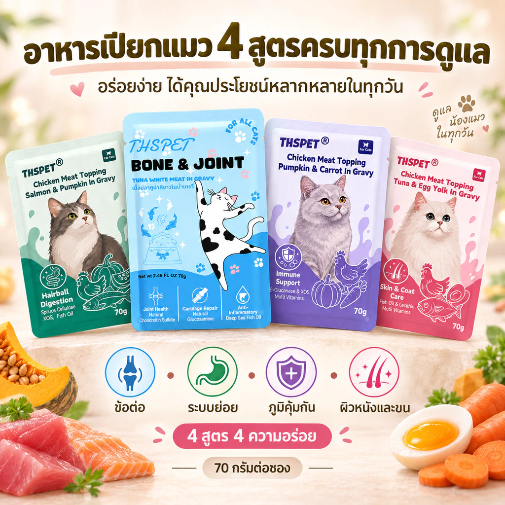THSPET อาหารเปียกแมว น้ำซุปแมว อาหารแมวซุปครบฟังก์ชัน เพิ่มการทานน้ำ แมวสูงวัย แ