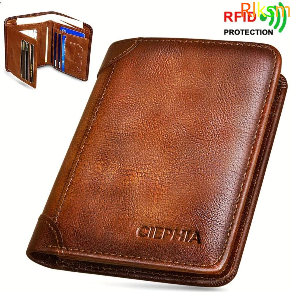 RLKSM 1 ชิ้น Trifold กระเป๋าสตางค์, PU หนัง Vintage Men กระเป๋าสตางค์, RFID Blocking สั้น Multi-functional ID ผู้ถือบัตรเครดิต — ของมงคลหมวดสีมงคล