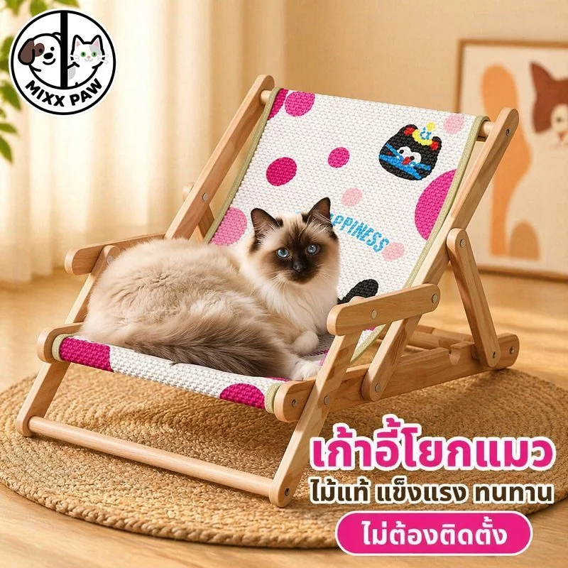 เก้าอี้แมว เตียงแมว โซฟาแมว เก้าอี้โยกแมว เปลแมว ไม้เนื้อแข็ง ทนต่อการสึกหรอ ไม่ต้องติดตั้ง