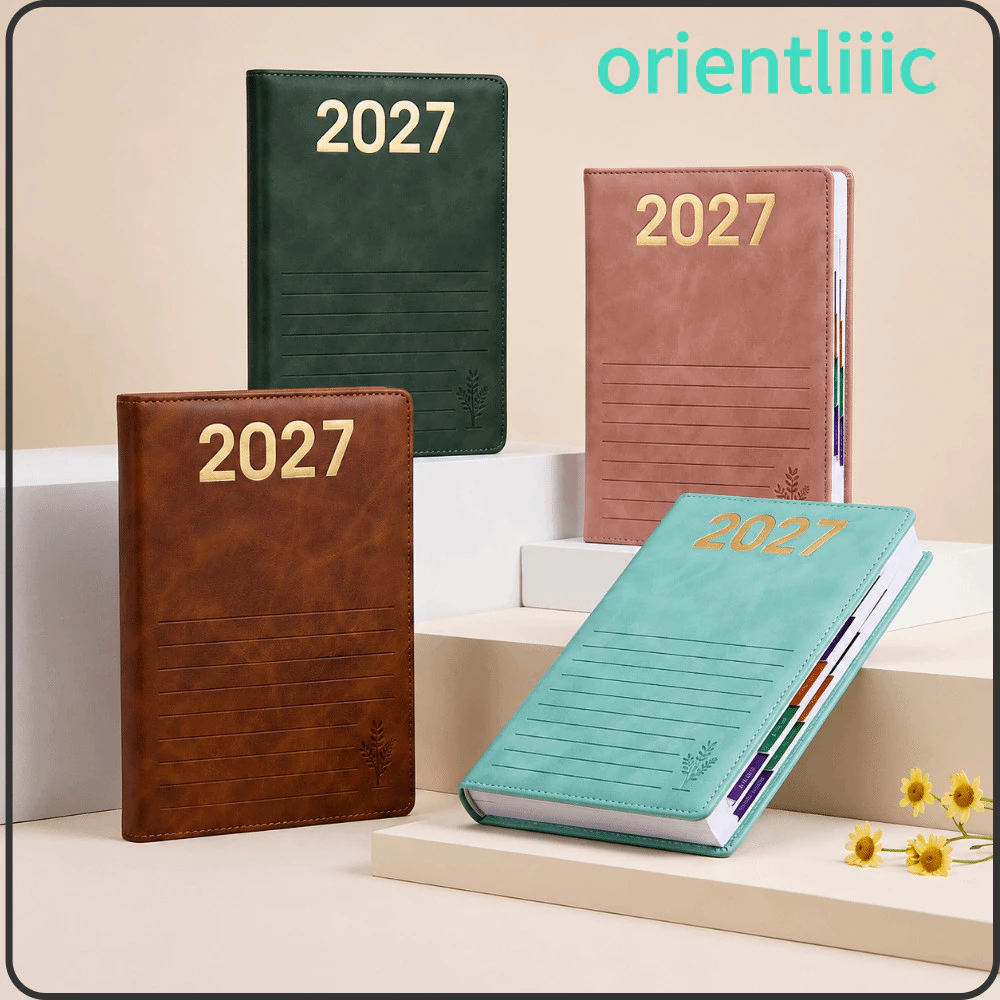 ORIEN Daily Schedule Planner, ปฏิทินอ้างอิง A5 2027 Schedule Planner, เค้าโครงปฏิทินเย็บ-Edge ปกปฏิทินโน๊ตบุ๊คการวางแผนธุรกิจ — ของมงคลหมวดการงานและธุรกิจ