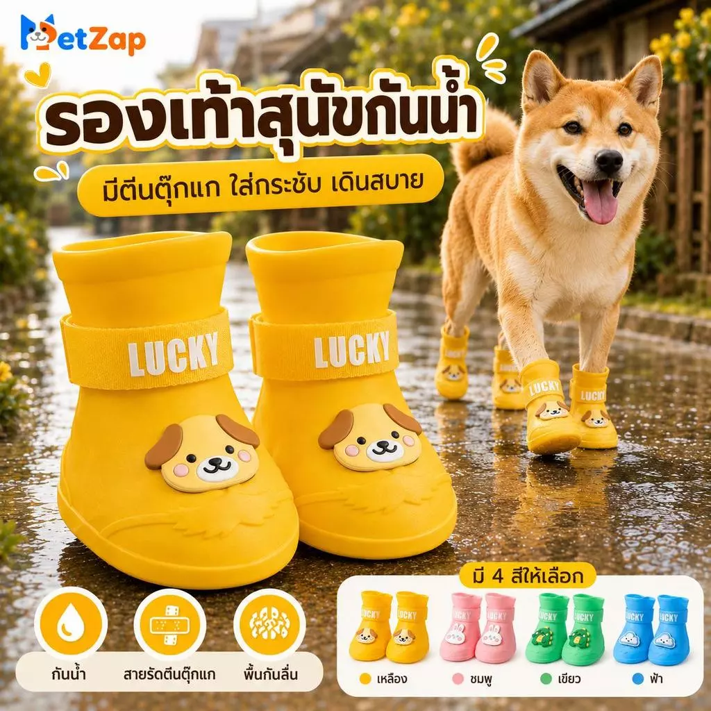 【PetZap】พร้อมส่ง COD รองเท้ากันฝนสุนัข ะ สายรัดกันหลุด สำหรับสุนัขใหญ่ สุนัขโต โกลเด้น พันธุ์ใหญ่ CW-145