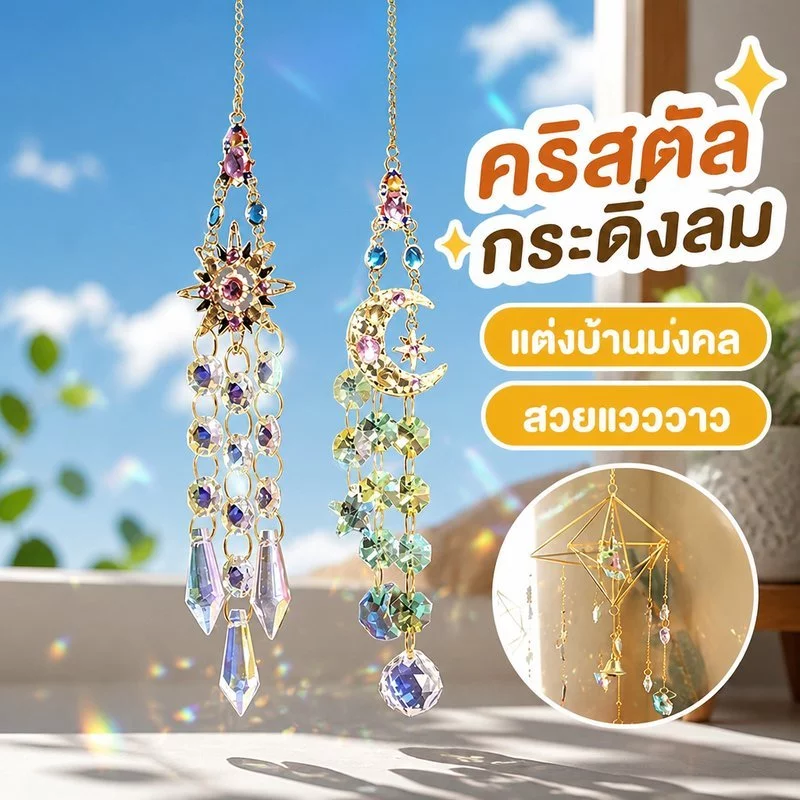 โมบายคริสตัล กระดิ่งลม แขวนหน้าต่าง แต่งบ้าน ฮวงจุ้ย ระฆังมงคล ของขวัญขึ้นบ้านใหม่ ตกแต่งร้าน — ของมงคลหมวดเครื่องรางและวัตถุมงคล