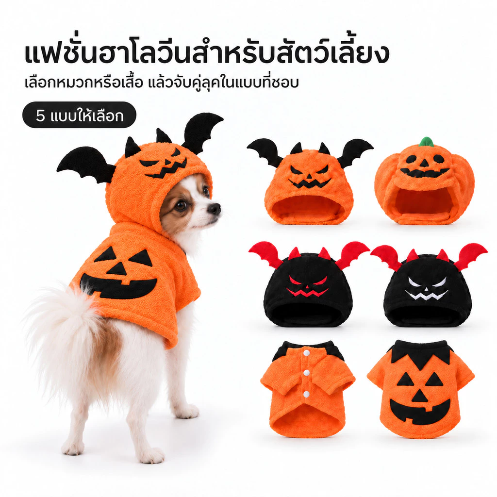 ชุดคอสตูมและหมวกสัตว์เลี้ยงฟักทองฮาโลวีนสําหรับแมวสุนัขตัวเล็กสําหรับสัตว์เลี้ยงประเทศไทย COD