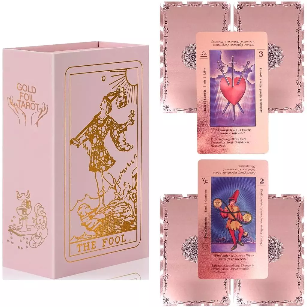 ไพ่ทาโรต์สีชมพูดาดฟ้าพร้อมหนังสือคู่มือเริ่มต้นไพ่ทาโรต์ที่มีความหมายในชื่อการปรากฏบัตรทํานายเครื่องมือทุกทักษะ (กุหลาบชมพู) — ของมงคลหมวดการตั้งชื่อ