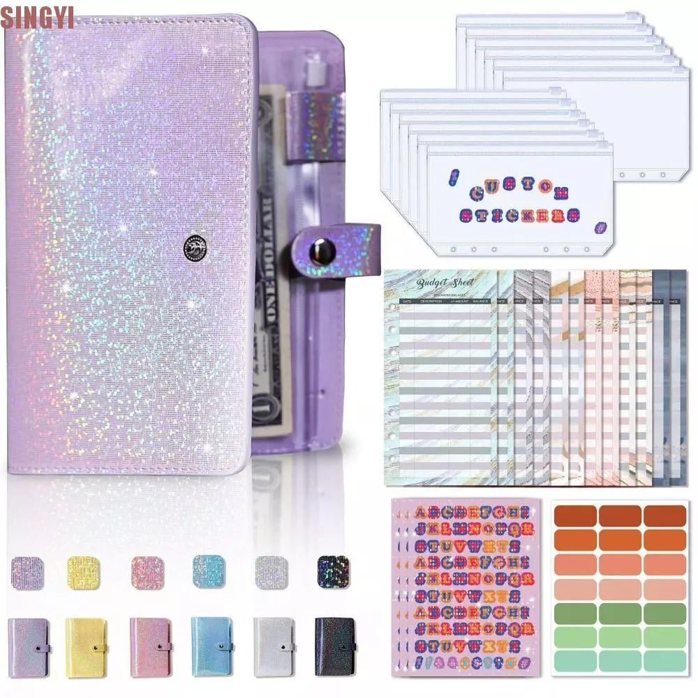 SINGYI A6 Budget Binder, เงินออม 6 หลุม Binder กระเป๋า Budget Binder Planner, กระเป๋าสตางค์ Budgeting หนังนุ่ม 12 ชิ้นซิปซองประหยัด Budget หลวม-leaf Binder — ของมงคลหมวดการเงินและโชคลาภ