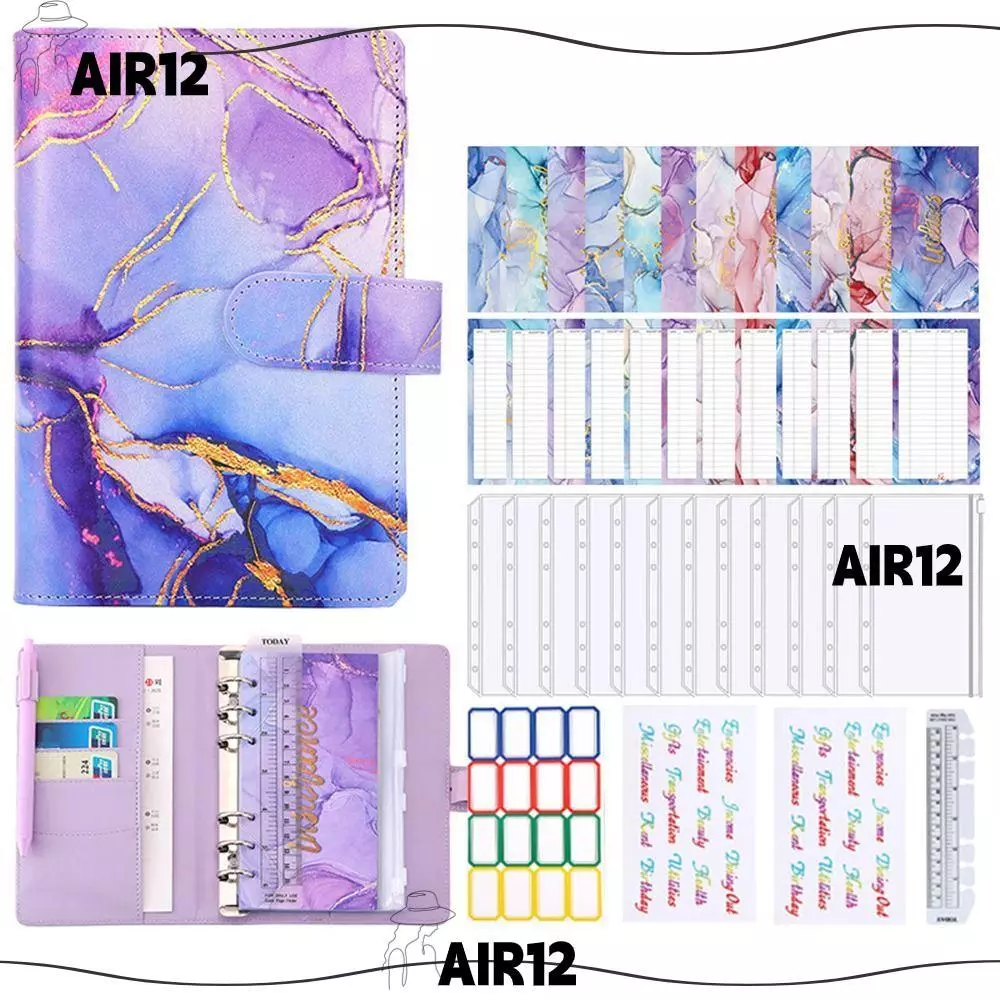 AIR A6 Budget Binder, ซิปซองเงินสด PU หนังเงิน Binder, บันทึกเงิน Expense แผ่นมะม่วงหิมพานต์ดอกไม้คอลเลกชันหนังสือคนรัก — ของมงคลหมวดความรักและความสัมพันธ์