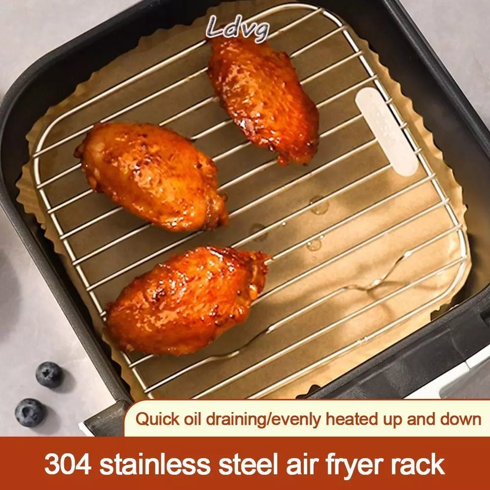 LDVG ทําอาหารหม้อ,เท้ารอบสแควร์ Air Fryer Rack,แบบพกพา 304 สแตนเลส Thicken Steam Baking Rack Home Kitchen เตาอบ Steamer Cooker