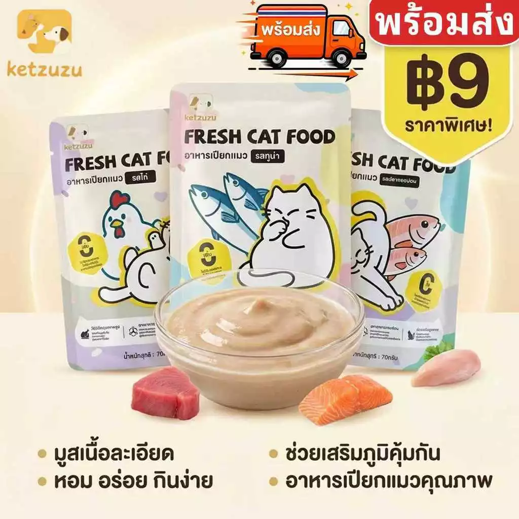 Ketzuzu อาหารแมวซอง 70g เสริม Omega 3 & 6 บำรุงผิวหนังและขนให้เงางาม รสแซลมอน/ทู
