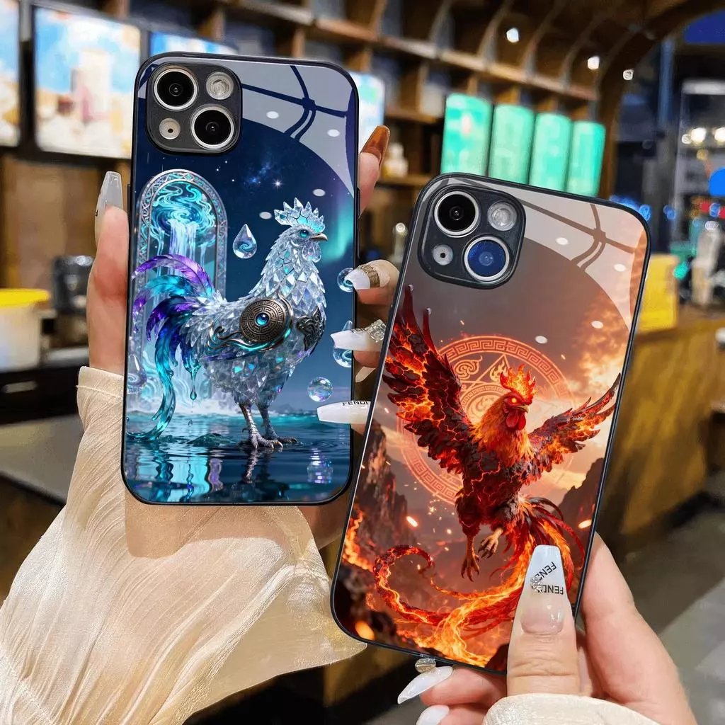 เคสกระจกสุดเท่สําหรับปีไก่ 12 ราศีสําหรับ iphone 17 16 15 14 13 12 11 xr xs max 8 7 6 pro max plus mini 6s — ของมงคลหมวดราศีและนักษัตร