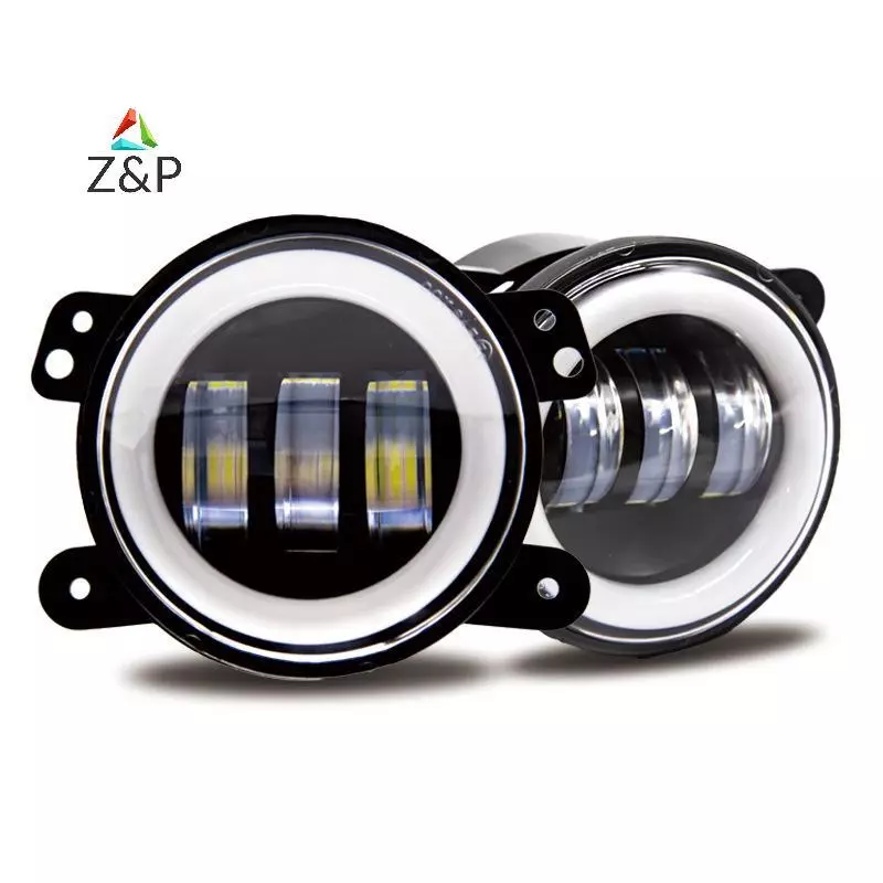 Z & P รถ LED 4 นิ้วกันชนหน้าไฟตัดหมอกสําหรับ Off-Road พร้อม/ไม่มีสีขาวสีเหลืองแหวน DRL Angel Eyes โคมไฟ 30W ไฟตัดหมอก COD