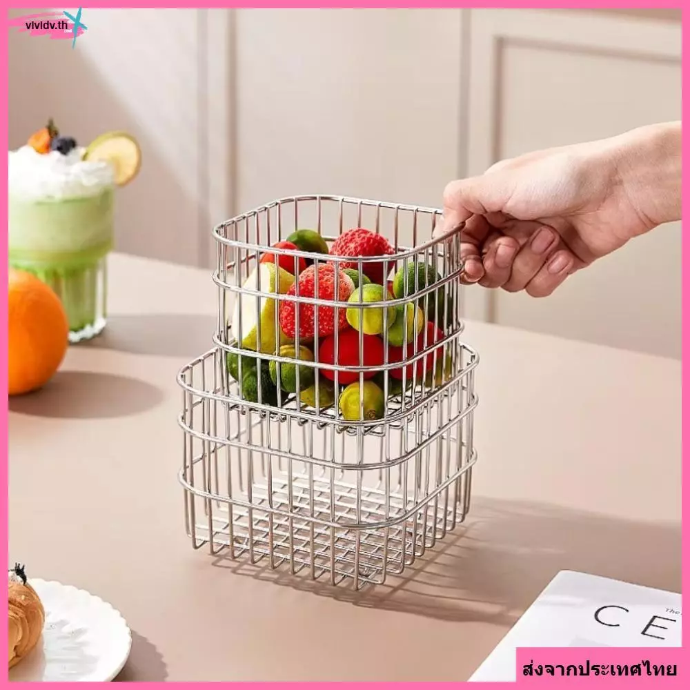 จัดส่งจากประเทศไทยVIVIDV Kitchen Sundries Organizer, 304 สแตนเลส Multi-functional Kitchen Drain ตะกร้า, กันน้ําชั้นระบายน้ําอุปกรณ์ครัวตะกร้าผลไม้