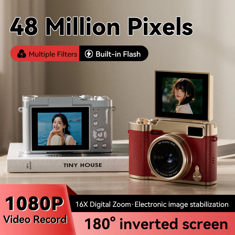 1080P Retro Digital กล้องการถ่ายภาพ CCD กล้อง Ultra HD 16X ซูมดิจิตอล IPS 1080P กล้องวิดีโอความงามกล้อง 2.4 นิ้ว Bulit-in แฟลชยิง Vlog