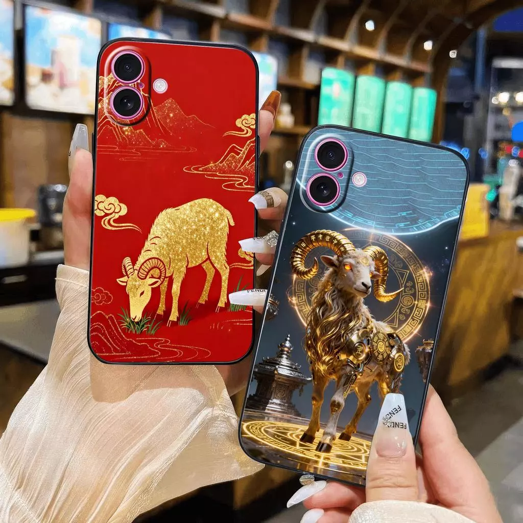 เคสพลาสติกพลาสติกสําหรับปีแพะ ปีแพะ สัตว์ 12 ราศี ถักเปียสีทอง ไอโฟน 17 16 15 14 13 12 11 เอ็กซ์อาร์ xs สูงสุด 8 7 6 มือโปร สูงสุด บวก มินิ — ของมงคลหมวดราศีและนักษัตร