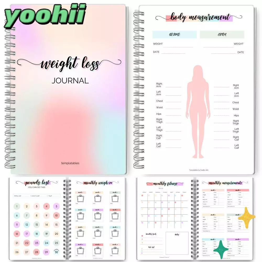 YOOHII Fitness Journal, 12 เดือน Wellness Planner หนังสือแผนลดน้ําหนัก, คุณภาพสูง Progressive Goal การตั้งค่าการวัดรายเดือน Planner Diet — ของมงคลหมวดไลฟ์สไตล์และของขวัญ