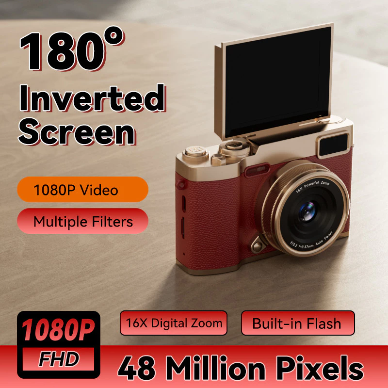 กล้องดิจิตอล 4K 1080P กล้องวิดีโอ 48MP กล้องดิจิตอล CCD กล้อง Ultra HD 16X ซูมดิจิตอล Vlogging กล้อง LED เติมแสงและตัวกรองความงาม