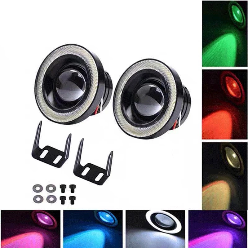 1pcs 3.0 Angel Eyes หมอกโคมไฟ 12V Universal 2.5 COB LED DRL 64/76/89 มม. สีขาว สีฟ้า สีชมพู สีเหลือง สีเขียว