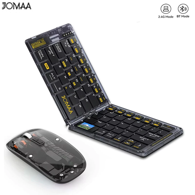 Jomaa คีย์บอร์ดไร้สายแบบพับได้โปร่งใส คีย์บอร์ด Bluetooth พร้อมเมาส์ ชุดคีย์บอร์ดและเดินทางแบบพกพาสําหรับ Windows Android ios