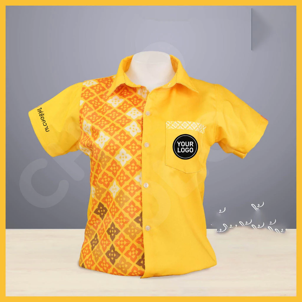 เสื้อเชิ้ต #เสื้อสีเหลือง ทรงผู้หญิง รุ่นรวงผึ้งมงคล สีเหลืองนวลจันทร์ (พิมพ์โลโก้หน่วยงานได้) — ของมงคลหมวดสีมงคล