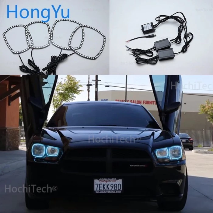 For Dodge Charger 2011 - 2014 Angel Eye  Rings Latest Headlight Multi-color RGB LED Angel Eyes  Rin