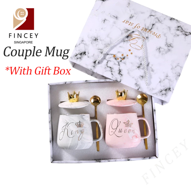 SGชุดแก้วคู่ Mr และ Mrs คู่ชุดแก้วกาแฟงานแต่งงานชุดแก้ว Porcelain พร้อมฝาปิดและช้อน — ของมงคลหมวดไลฟ์สไตล์และของขวัญ