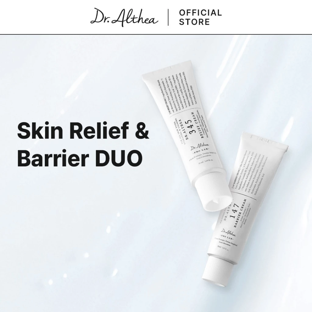 [เซตสุดคุ้ม] Dr.Althea ดร.อัลเทีย Skin Relief & Barrier DUO เซตครีมปลอบประโลมผิว ฟื้นบำรุงเกราะป้องกันผิว สำหรับผิวแพ้ง่าย ผิวแห้ง (345 Relief Cream 50ml + 147 Barrier Cream 50ml)