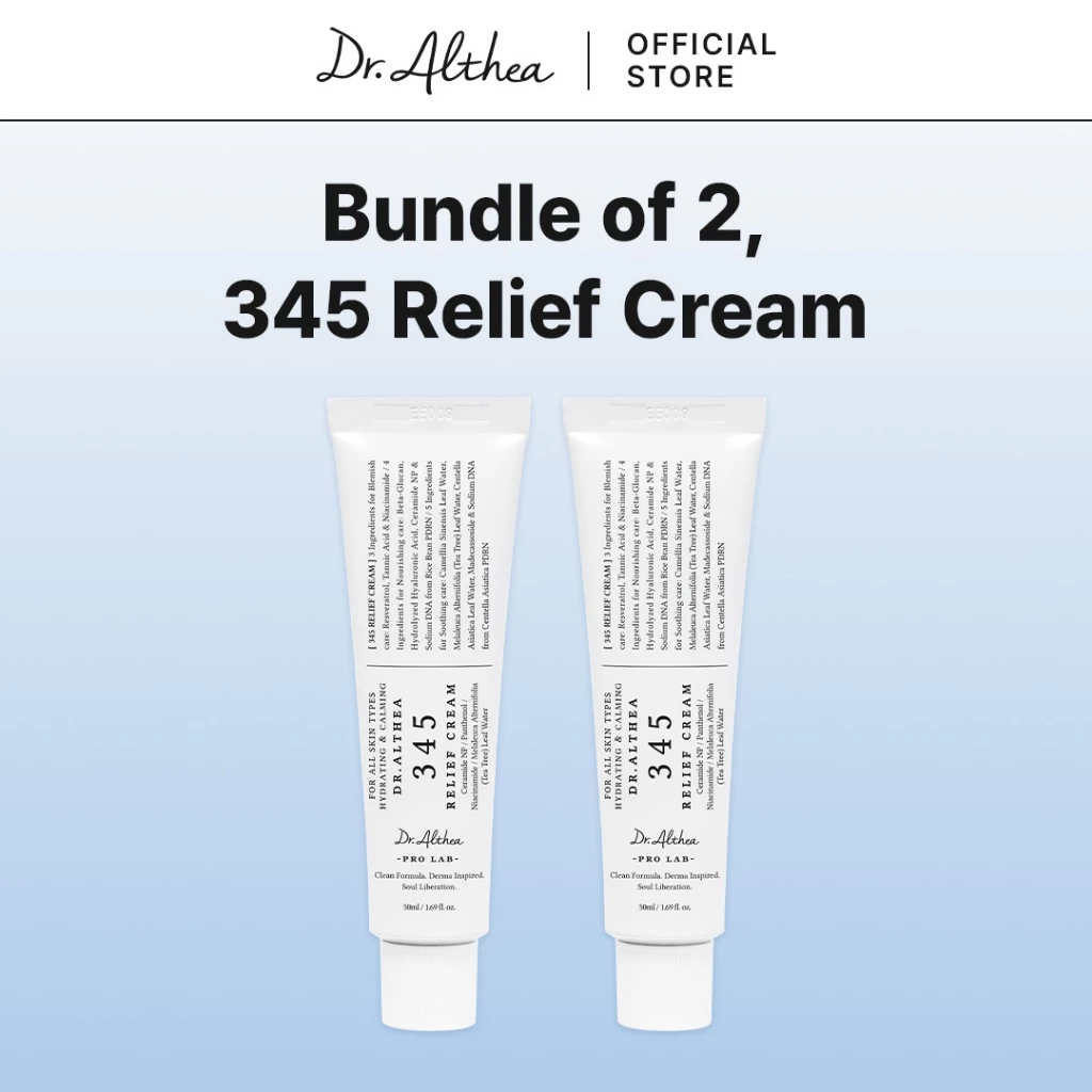 [แพ็คคู่] Dr.Althea ดร.อัลเทีย 345 Relief Cream 50ml 1+1 ครีมบำรุงผิวหลังเป็นสิว ปลอบประโลมผิว ลดรอยแดง สำหรับผิวแพ้ง่าย (Niacinamide, Panthenol)