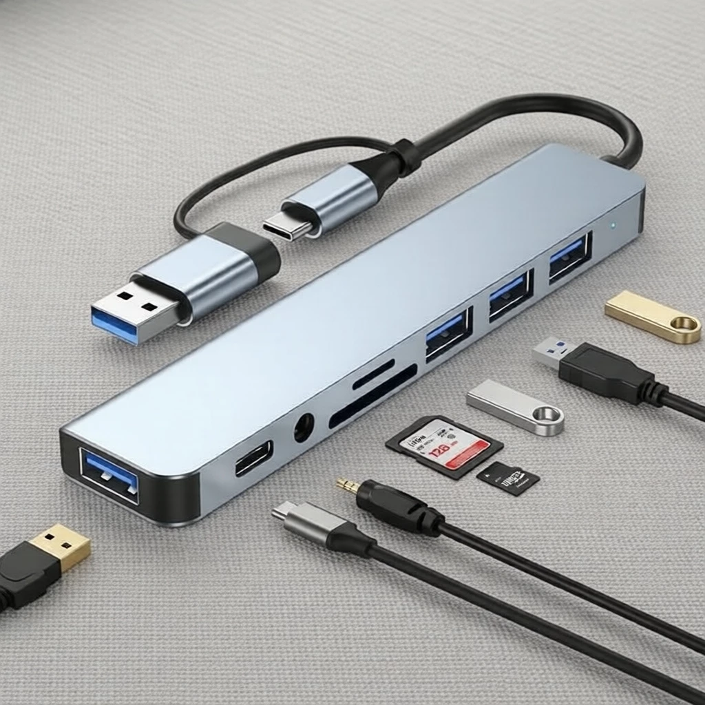 8-in-1 USB 3.0 ฮับ แบบ TYPE-C ด็อกกิ้งสเตชั่น ความเร็ว 5Gbps อะแดปเตอร์พอร์ตหลายช่อง จาก Type C สู่ USB สําหรับแล็ปท็อป แท็บเล็ต และ Macbook