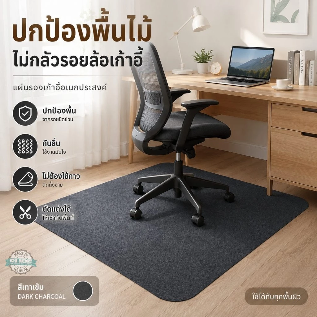 แผ่นรองเก้าอี้ทำงานกันลื่น ป้องกันรอยขีดข่วนจากล้อเลื่อน ลดเสียงลากเก้าอี้ สำหรับบ้าน ออฟฟิศ ห้องอ่านหนังสือ
