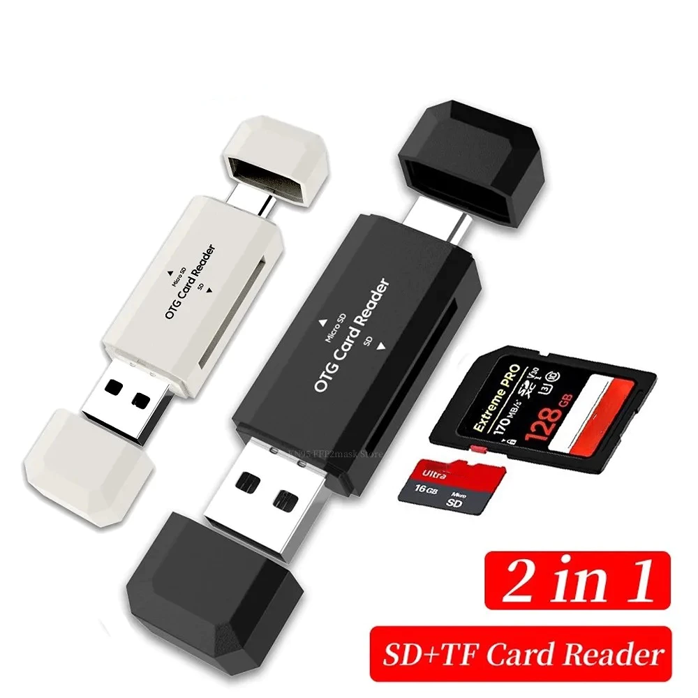 เครื่องอ่านการ์ด SD Type C TF 2 in 1 USB2.0 OTG อะแดปเตอร์อัจฉริยะความเร็วสูงสําหรับอุปกรณ์เสริมแล็ปท็อปพีซี 
