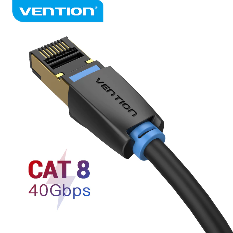  Vention สายแลนแบบสายแข็ง Cat8 ความเร็ว 40Gbps ซูเปอร์สปีด SFTP สายเคเบิลเครือข่ายทองเคลือบหัวเชื่อมต่อ RJ45 สําหรับโมเด็ม แล็ปท็อป พีซี ทีวีบ็อกซ์