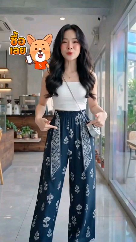Quần dài cắt thẳng, in họa tiết, thiết kế dễ thương, có thể mix‑match mọi set nhé. #quầnáonữ #trangphụcdãng #thờitrang #trangphụcdãng #shopeev #ShopeeRẻ