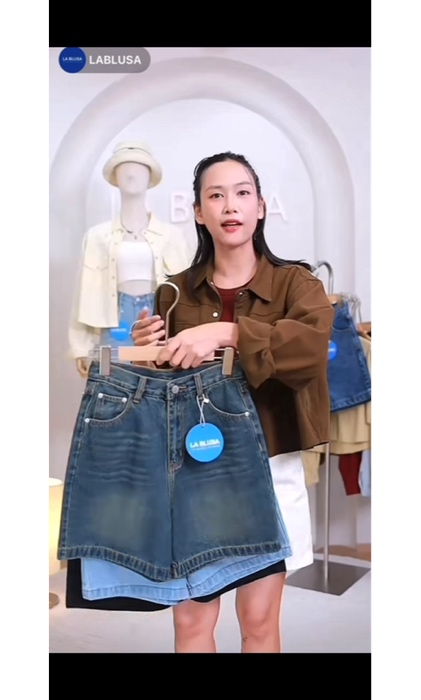 Lablusa#กางเกงยีนส์ขาสั้นทรงตรงเบสิค#Shopee
