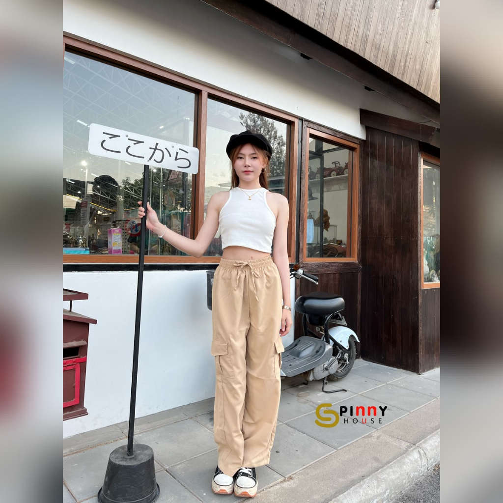  SpinnyHouse  กางเกงคาร์โก้ ขากระบอก ผ้าไมโครสไตล์ y2k แมชง่าย ดีเทลกระเป๋าข้าง สไตล์วัยรุ่น รุ่น กางเกงคาร์โก้
