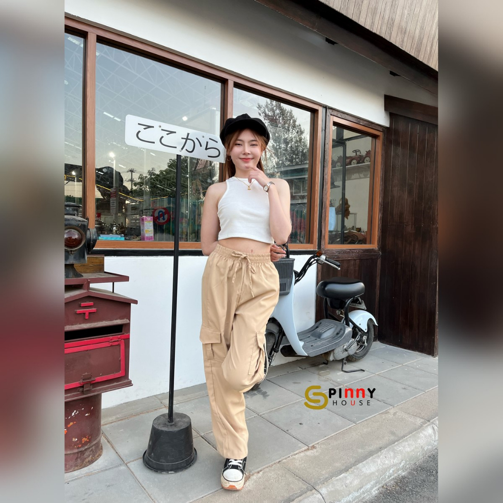  SpinnyHouse  กางเกงคาร์โก้ ขากระบอก ผ้าไมโครสไตล์ y2k แมชง่าย ดีเทลกระเป๋าข้าง สไตล์วัยรุ่น รุ่น กางเกงคาร์โก้