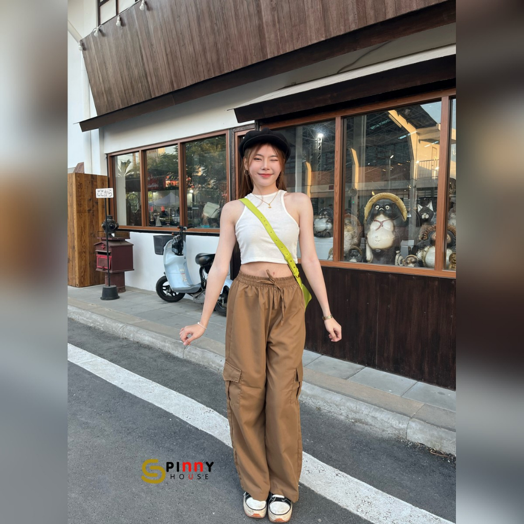  SpinnyHouse  กางเกงคาร์โก้ ขากระบอก ผ้าไมโครสไตล์ y2k แมชง่าย ดีเทลกระเป๋าข้าง สไตล์วัยรุ่น รุ่น กางเกงคาร์โก้