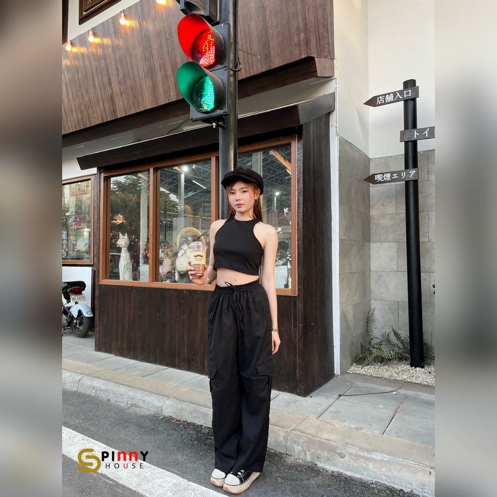  SpinnyHouse  กางเกงคาร์โก้ ขากระบอก ผ้าไมโครสไตล์ y2k แมชง่าย ดีเทลกระเป๋าข้าง สไตล์วัยรุ่น รุ่น กางเกงคาร์โก้