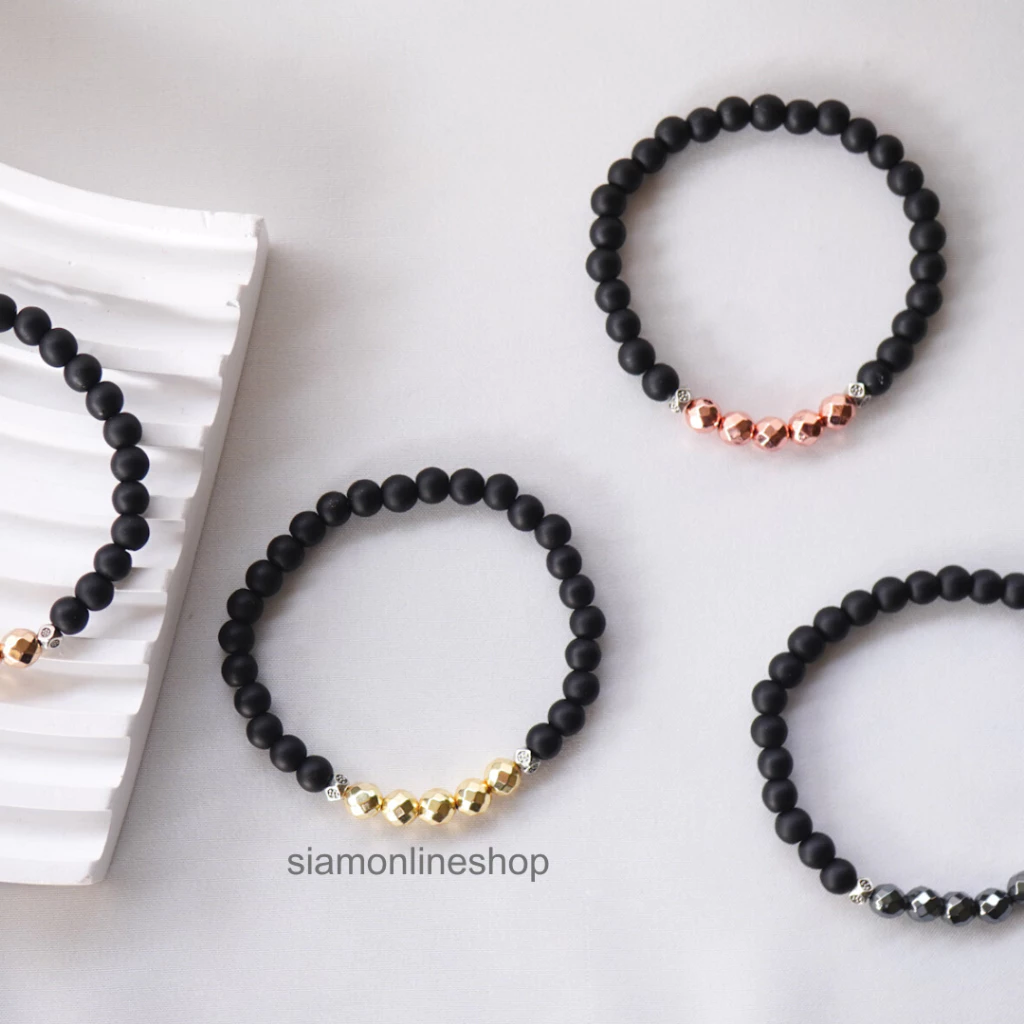 PYRITE หินนิลแบบด้าน ขนาด 6 มม. ประดับหินไพไรต์เงา (เลือกสีไพไรต์ได้) สร้อยข้อมือหินแท้ by siamonlineshop — ของมงคลหมวดการเงินและโชคลาภ