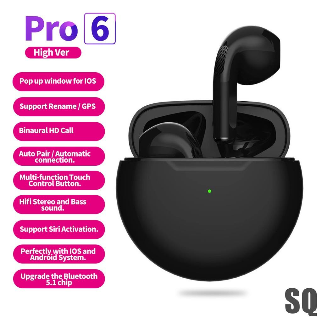 NEWPRO 6 TWSหูฟังบลูทูธ หูฟังบลูทูธไร้สาย หูฟังเกมส์บลูทูธ พร้อมกล่องชาร์จ เหมาะสําหรับ ไอโฟน ซัมซุง oppo vivo huawei