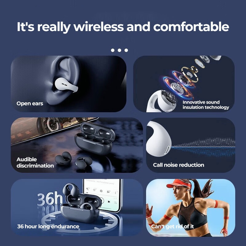 V2 หูฟังบลูทูธ Sports Water Proof Earclip TWS Bluetooth 53 หูฟัง ด้วยเอฟเฟกต์เสียง HIFI คุณภาพสูงพร้