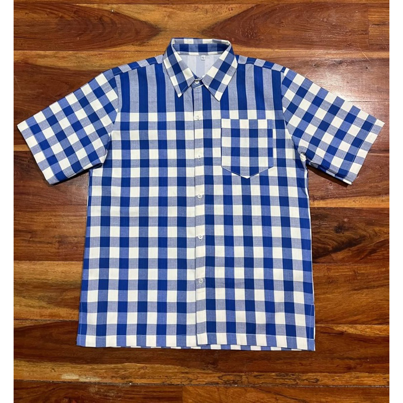 เสื้อเชิร์ตผู้ชายลายม้าขาวม้าอัดกาวทั้งตัว เนื้อผ้า cotton ผ้าฝ้ายลายขาวม้า กระดุมหน้างานจริงสวยสวมใส่ทำงานใครๆก็หลงรัก